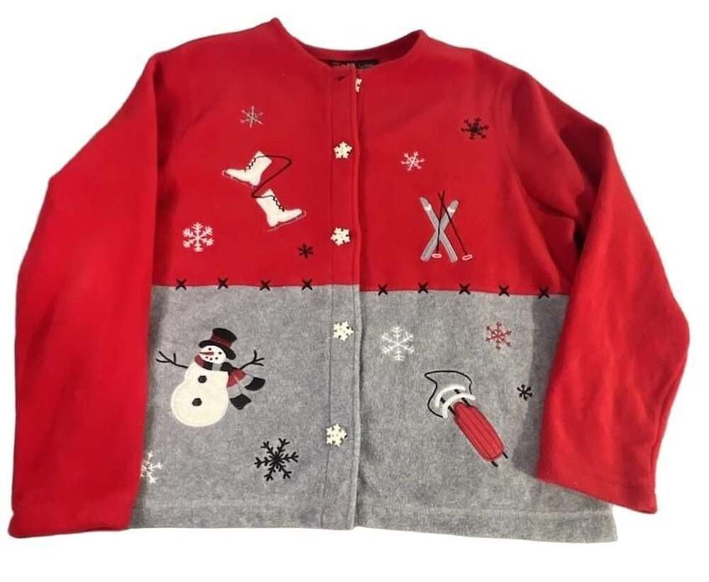 C&B Sport by Croft & Barrow Christmas Fleece Red Gray Snowflake Snowman Size XL